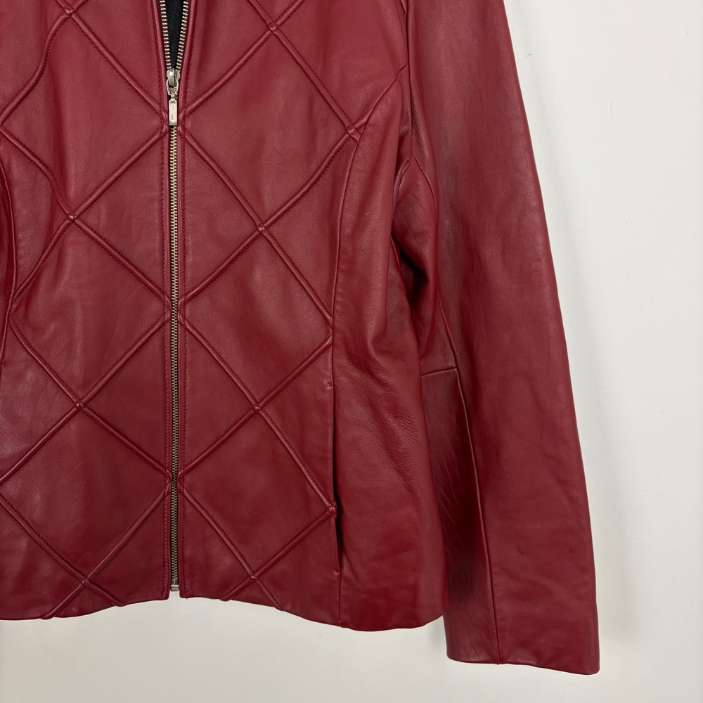 Mossimo Leather Jacket Red Genuine Leather Diamond Quilted Moto Biker Size Large - Picture 3 of 9